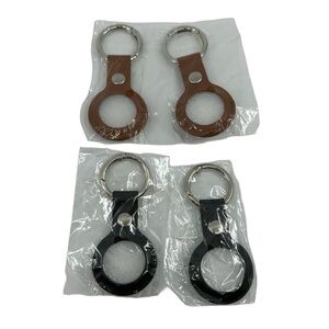 Set of 4 Luxe Leather‎ Air Tag Key Chains & Coin Holders in Black & Brown